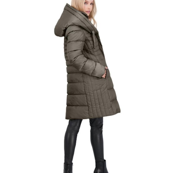 Tahari Women's French Gray Mid-Length Warm Winter Puffer Coat XL - Picture 2 of 9